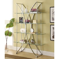 X-Motif Chrome Finish Bookshelf with Floating Style Glass Shelves