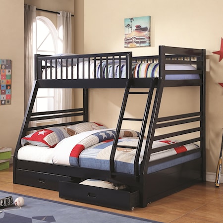 Twin over Full Bunk Bed with 2 Drawers and Attached Ladder