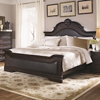 King Bed with Upholstered Panels and Shell Carving