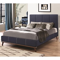 Queen Bed with Blue Channeled Upholstery