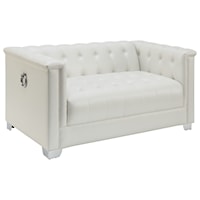 Low Profile Pearl White Tufted Loveseat