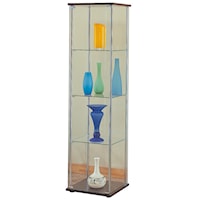 4 Shelf Glass Curio Cabinet with Cappuccino Top & Bottom
