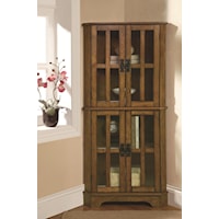 4 Shelf Corner Curio Cabinet with Windowpane-Style Door Fronts