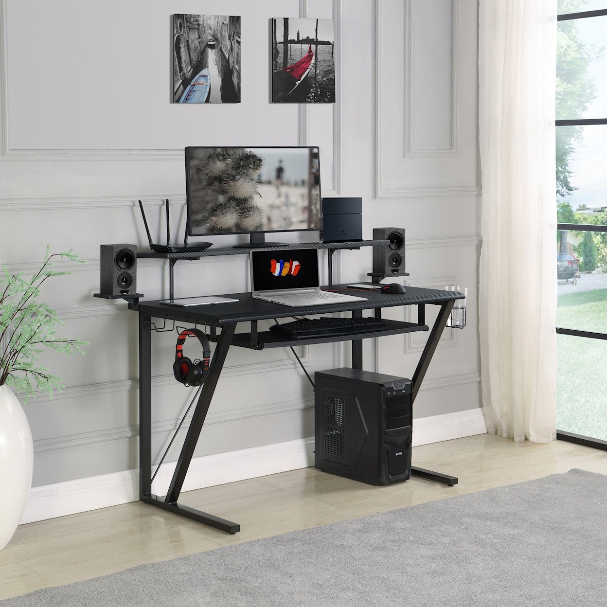 Coaster Desks Gunmetal Gaming Desk