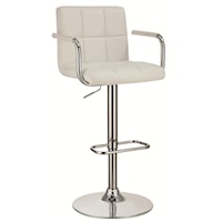 Adjustable Bar Stool with White Upholstery