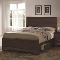 Transitional California King Bed with Storage Drawers