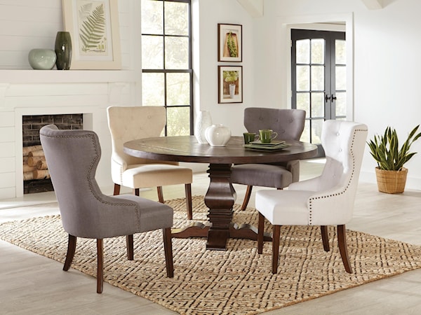 5-Piece Round Dining Set w/ Grey Chairs