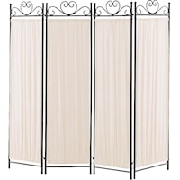 Four Panel Screen with Metal Frame & Gathered Fabric Panels