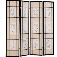 Four Panel Folding Floor Screen with Floral Motif