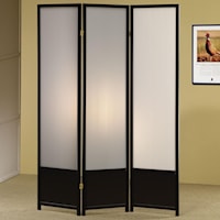 Three Panel Folding Floor Screen with Translucent Inserts