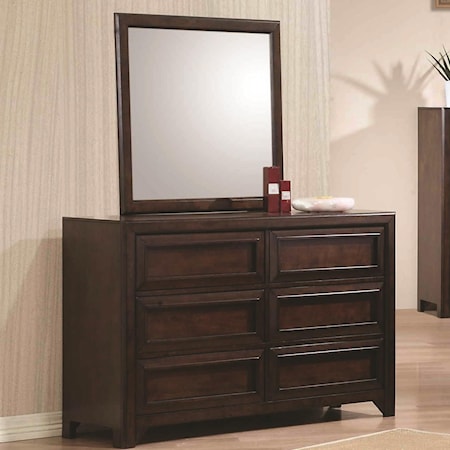Dresser with Six Drawers and Mirror with Wood Frame