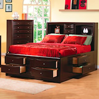 Contemporary California King Bookcase Bed with Underbed Storage Drawers
