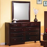 Contemporary 9 Drawer Dresser and Mirror