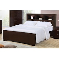 King Contemporary Bed with Storage Headboard and Built in Lighting