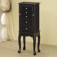 Queen Anne Style Jewelry Armoire in Black Finish