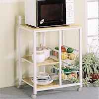 White Serving Cart with 3 Shelves & 2 Storage Compartments