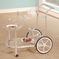 Traditional Wheeled Serving Cart with Chrome Finials