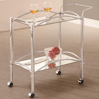 Chrome Serving Cart with Mirrored Bottom Shelf and Casters