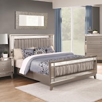 Queen Bed with Wavy Metallic Leatherette Upholstery