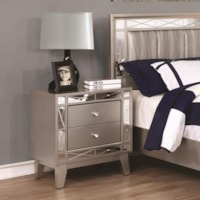 2 Drawer Nightstand with Mirrored Panel Accents