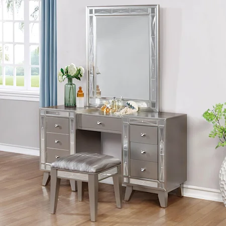 Vanity Desk, Stool and Mirror Combo