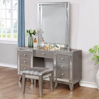Glam Vanity Desk, Stool and Mirror Combo