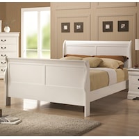 White Finish Full Sleigh Style Bed