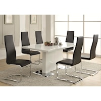 7 Piece White Table & Black Upholstered Chairs Set