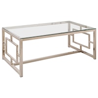 Contemporary Metal Coffee Table with Glass Table Top & Geometric Motif