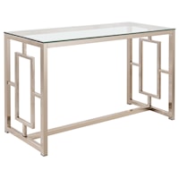 Contemporary Metal Sofa Table with Glass Top & Geometric Motif