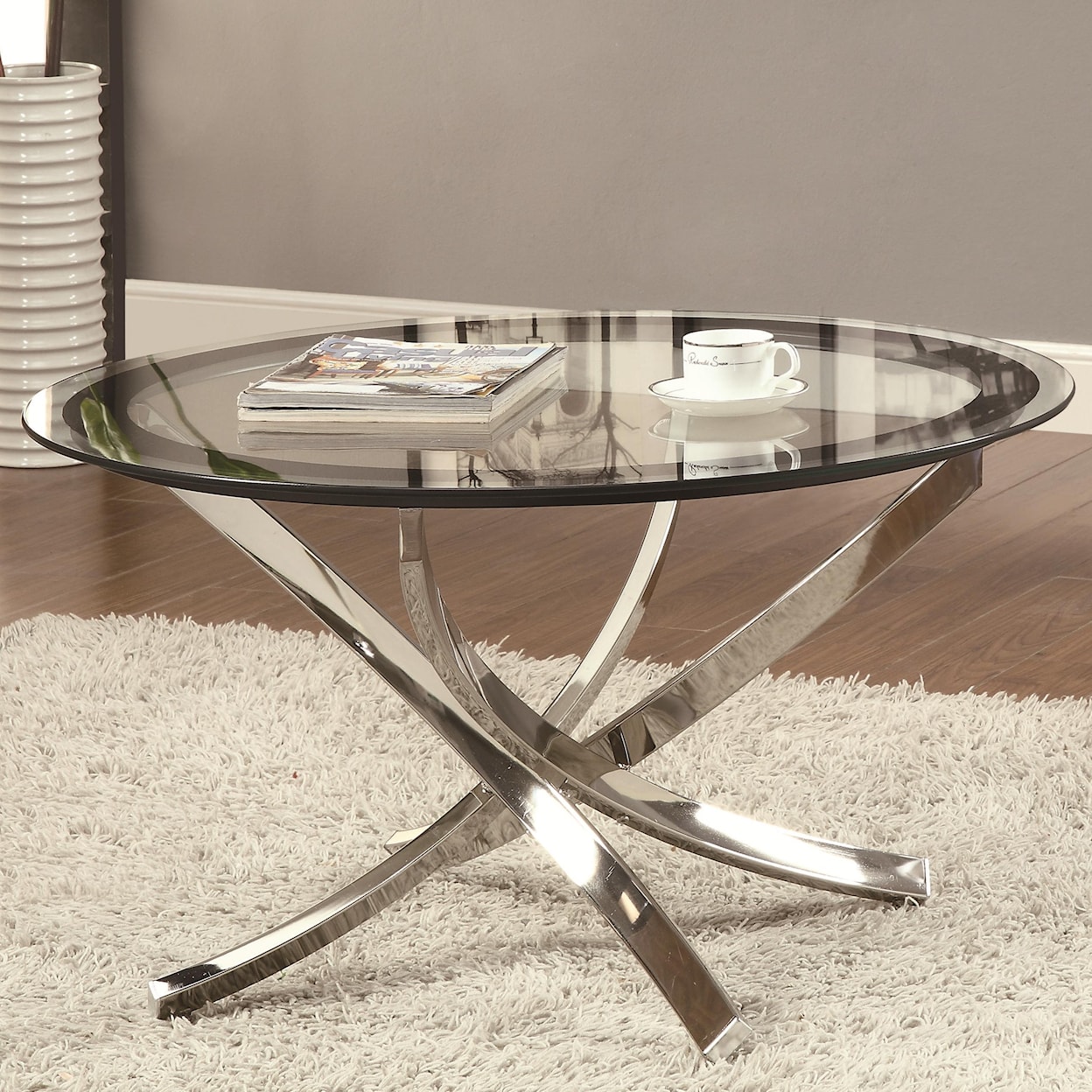Coaster Occasional Group 702580 CHROME ROUND COFFEE TABLE |
