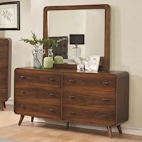 Mid-Century Modern 6 Drawer Dresser and Mirror Combo