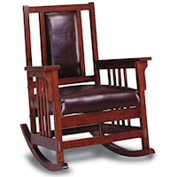 Mission Style Wood Rocker with Leather Match Seat and Back