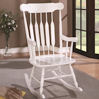 Wood Rocking Chair with White Finish and Slatted Back