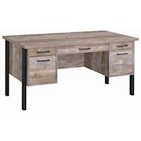 Industrial 4 Drawer Weathered Oak Writing Desk with One Cabinet