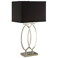 Brushed Nickel Finish Metal Table Lamp with Black Shade