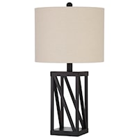 Table Lamp with Geometric Base and Drum Shade