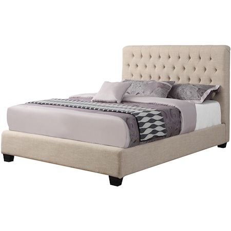 Full Chloe Upholstered Bed with Tufted Headboard & Neutral Color Fabric