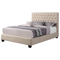 California King Chloe Upholstered Bed with Tufted Headboard & Neutral Color Fabric