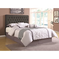 Full Upholstered Headboard with Tufting in Light Color Fabric