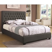 Queen Chloe Upholstered Bed with Tufted Headboard & Neutral Color Fabric