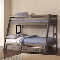 Twin Over Full Bunk Bed with Built-In Ladder