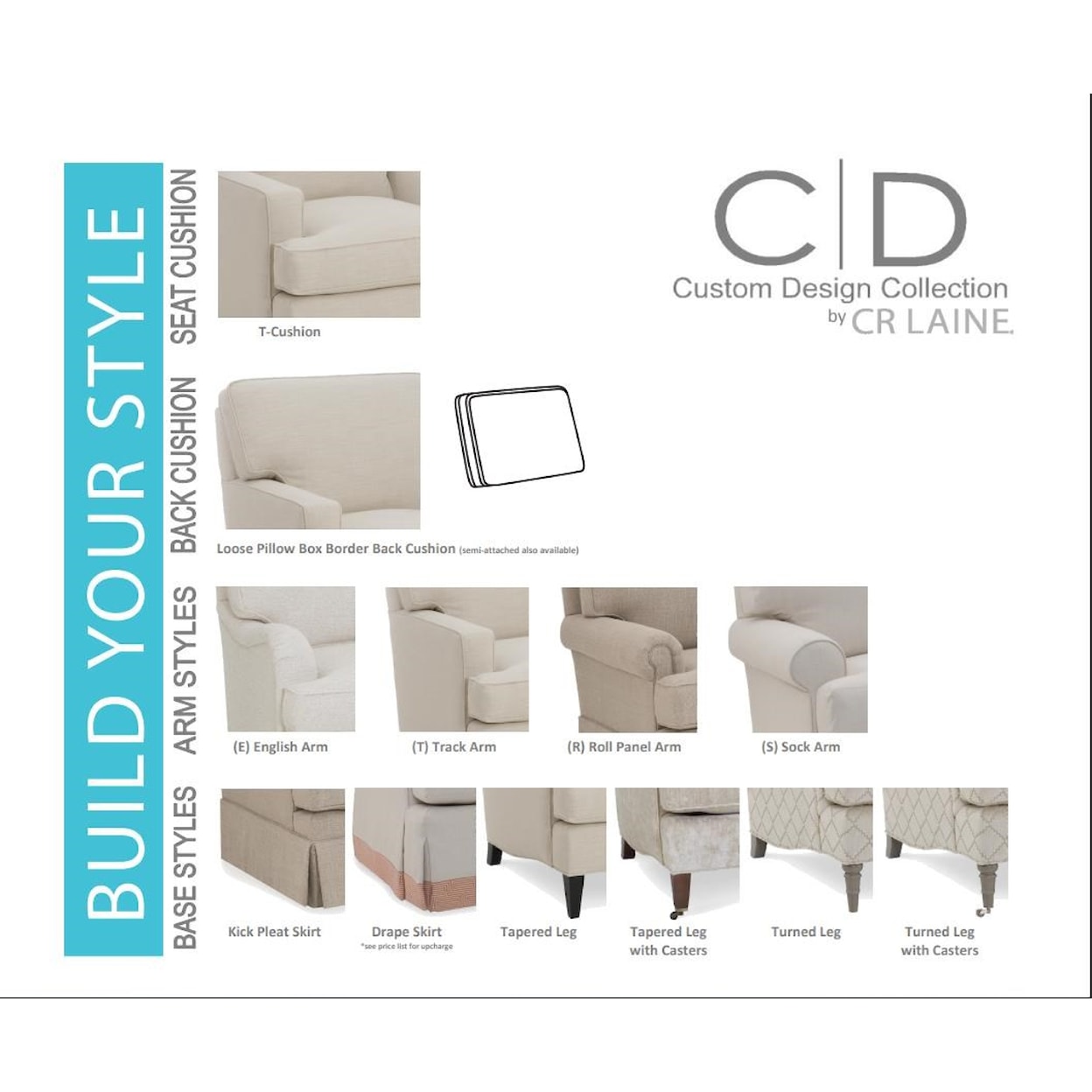 C.R. Laine Custom Design 8800 Series Custom Design Roll Panel Arm Sofa