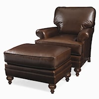 Rolled Arm Chair & Ottoman with Turned Feet Set