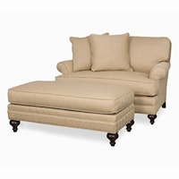 Rolled Arm Chair-and-a-half & Wide Ottoman with Turned Wood Feet Set