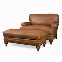 Rolled Arm Chair-and-a-half & Wide Ottoman with Turned Wood Feet Set