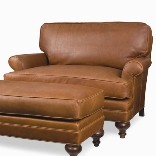 Chair-and-a-half with Rolled Arms and Turned Wood Feet