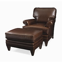 Rolled Arm Chair & Ottoman with Tapered Wood Feet