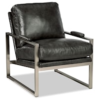 Contemporary Leather Chair with Soft Nickel Arms
