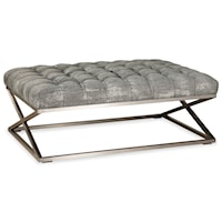 Rectangular Cocktail Ottoman with Tufting and Metal Base
